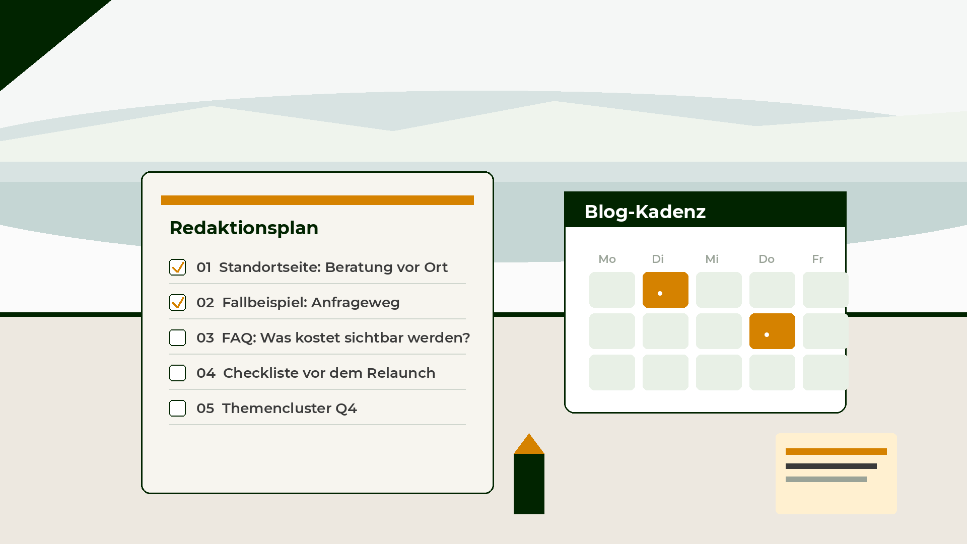 Redaktionsplan und Notizen für geplante Blogbeiträge